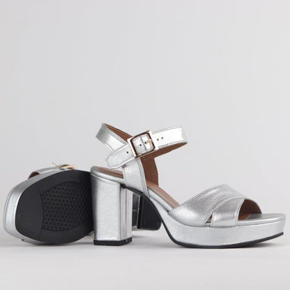 Froggie Shoes Shoes High Heel Platform Sandal in Sliver - 12676