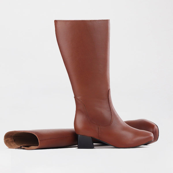 Froggie Shoes Shoes Knee High Block Heel Boot in Chestnut - 12608