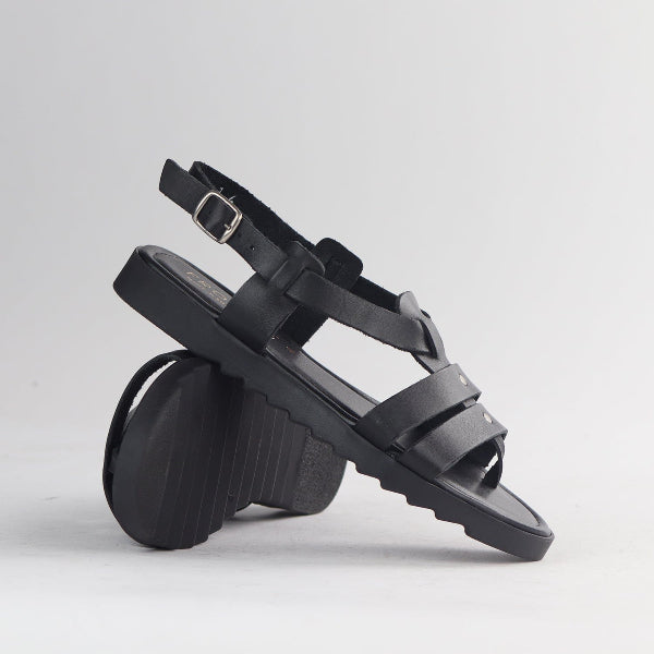 Factory Shop Shoes Unlined Slingback Leather Sandal in Black - 12928