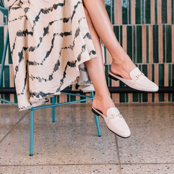 Froggie Shoes Shoes Open back Loafer with gold trim in Ivory - 12977