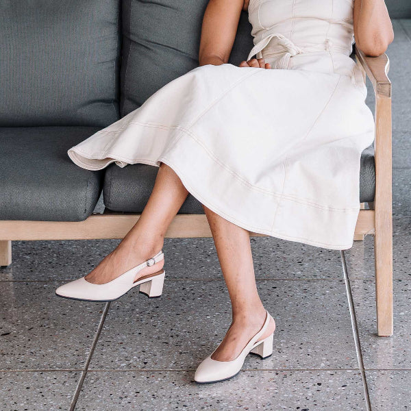 Froggie Shoes Shoes Slingback Block Heel Sandal in Ivory - 12613