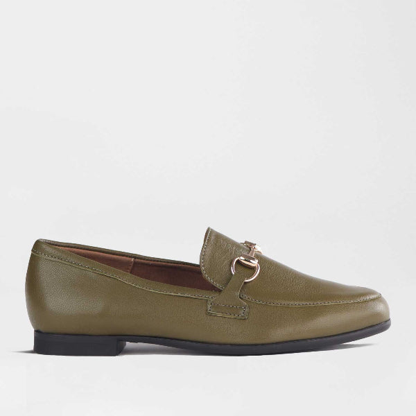 Froggie Shoes Shoes 3 / Olive / 12976 Closed Loafer with gold trim in Olive - 12976