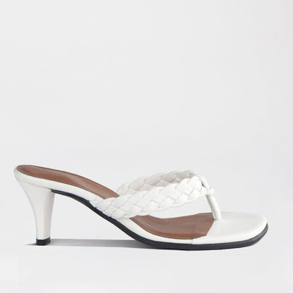 Froggie Shoes Shoes 4 / White / 12969 Braided Mule Heeled Sandals in White -12969