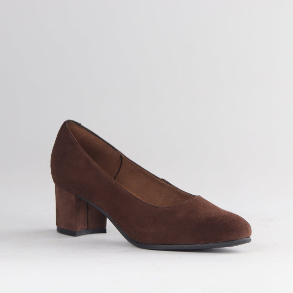 Froggie Shoes Shoes Block Heel Court Shoe in Brown Suede - 12985