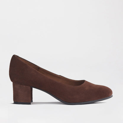 Froggie Shoes Shoes 3 / Brown / 12985 Block Heel Court Shoe in Brown Suede - 12985