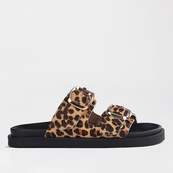 Froggie Shoes Shoes C36 / Cheetah Tan Multi / 12681 Double Buckle Slide in Cheetah Tan Multi - 12681