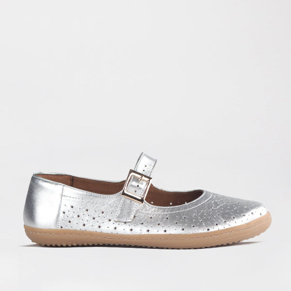 Froggie Shoes Shoes C36 / Silver / 13011 Mary Jane Barefoot Shoe with Removable Footbed in Silver - 13011