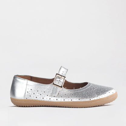 Froggie Shoes Shoes C36 / Silver / 13011 Mary Jane Barefoot Shoe with Removable Footbed in Silver - 13011