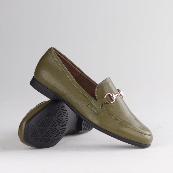 Froggie Shoes Shoes Closed Loafer with gold trim in Olive - 12976