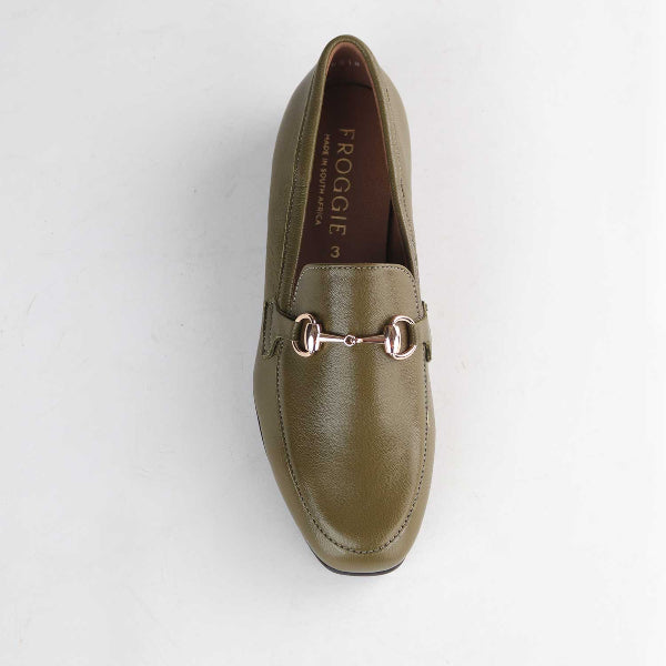 Froggie Shoes Shoes Closed Loafer with gold trim in Olive - 12976