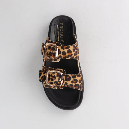 Froggie Shoes Shoes Double Buckle Slide in Cheetah Tan Multi - 12681