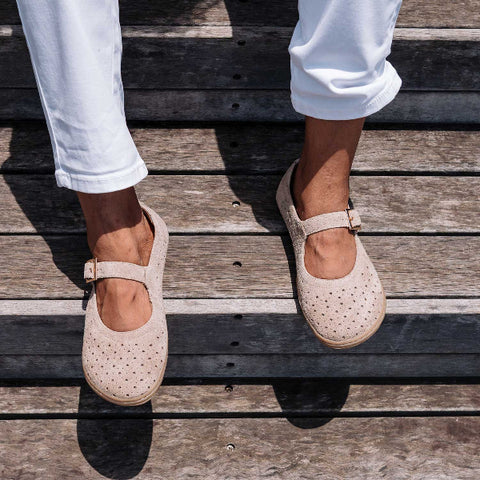 Froggie Shoes Shoes Mary Jane Barefoot Shoe with Removable Footbed in Beige - 13011