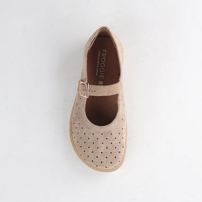 Froggie Shoes Shoes Mary Jane Barefoot Shoe with Removable Footbed in Beige - 13011