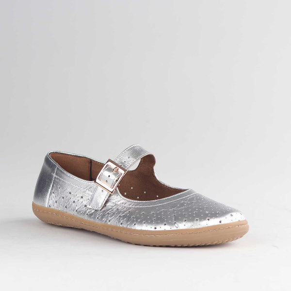 Froggie Shoes Shoes Mary Jane Barefoot Shoe with Removable Footbed in Silver - 13011