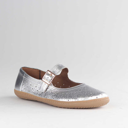 Froggie Shoes Shoes Mary Jane Barefoot Shoe with Removable Footbed in Silver - 13011
