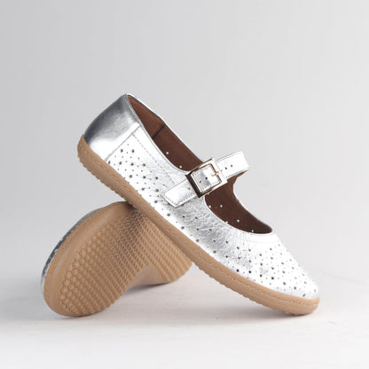 Froggie Shoes Shoes Mary Jane Barefoot Shoe with Removable Footbed in Silver - 13011