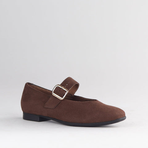 Froggie Shoes Shoes Mary Jane Flat with Buckle Strap in Brown Suede - 13031