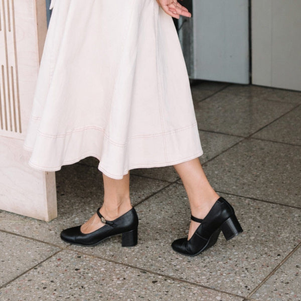 Women's Leather Mary Jane Court – 50mm Block Heel Comfort