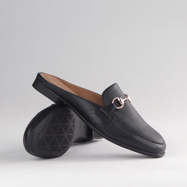 Women's Leather Mule Loafers – Gold Horsebit – Froggie Shoes