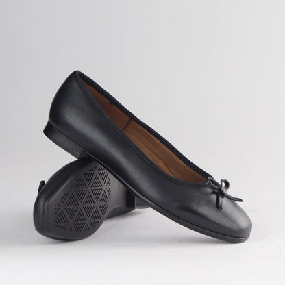 Froggie Shoes Shoes Soft Square Toe Ballerina Flat Pump with Bow in Black Multi- 13030