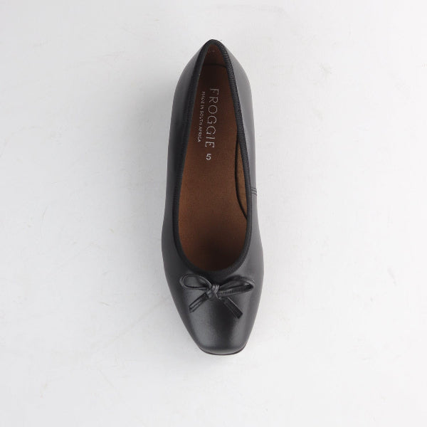 Froggie Shoes Shoes Soft Square Toe Ballerina Flat Pump with Bow in Black Multi- 13030