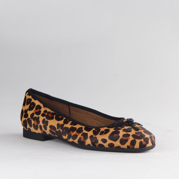 Froggie Shoes Shoes Soft Square Toe Ballerina Flat Pump with Bow in Cheetah Tan Multi- 13030