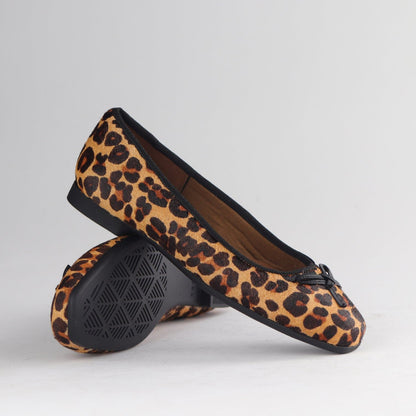 Froggie Shoes Shoes Soft Square Toe Ballerina Flat Pump with Bow in Cheetah Tan Multi- 13030