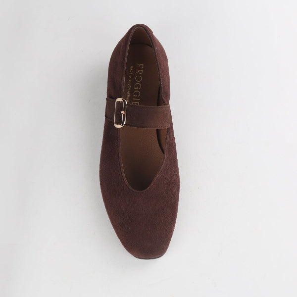 Froggie Shoes Shoes Mary Jane Suede Flat in Brown - 12959
