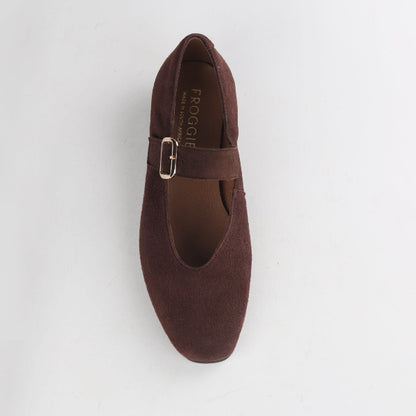 Froggie Shoes Shoes Mary Jane Suede Flat in Brown - 12959