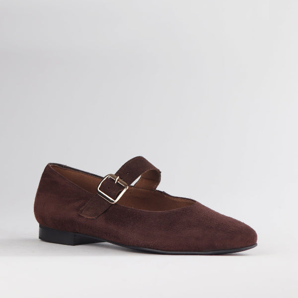 Froggie Shoes Shoes Mary Jane Suede Flat in Brown - 12959