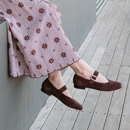 Froggie Shoes Shoes Mary Jane Suede Flat in Brown - 12959