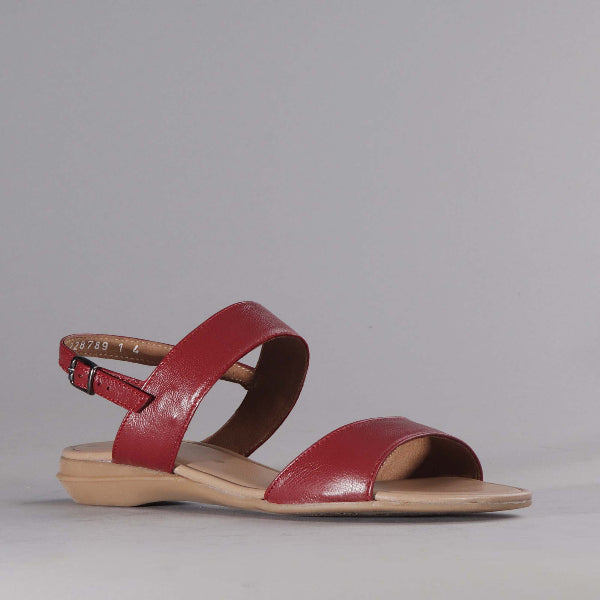 Factory Shop Flat Slingback Sandal in Red - 12540 - side angle. 