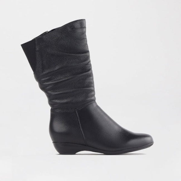 Factory Shop Shoes 4 / Black / 12527 Ruched Mid-calf Boot in Black – 12527