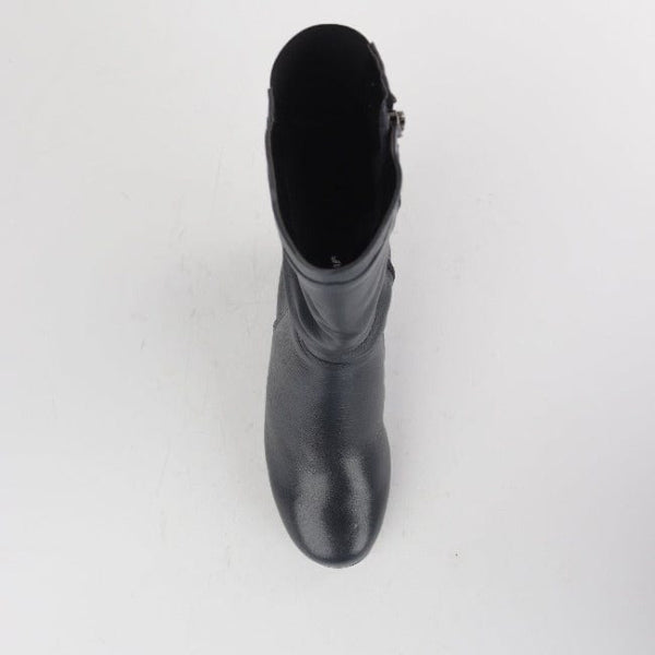 Factory Shop Shoes Ruched Mid-calf Boot in Navy – 12527