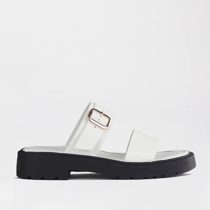 Froggie Shoes Shoes C36 / White / 12695 Double Band Buckle Strap in White - 12695