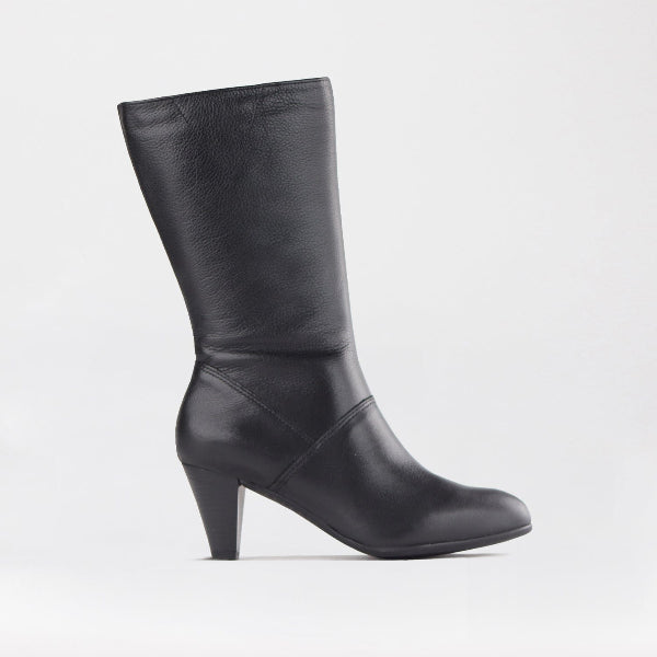 Froggie Shoes Shoes 3 / Black / 12489 High Heel Mid-calf Boot in Black – 12489