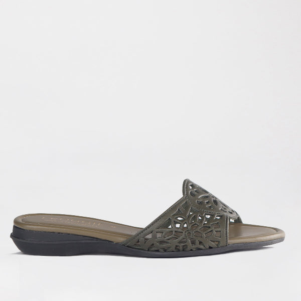 Froggie Shoes Shoes 3 / Forest / 12916 Cut Out Mule Flat Sandal in Forest - 12916