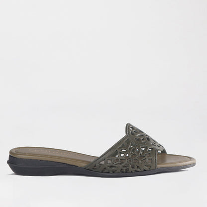 Froggie Shoes Shoes 3 / Forest / 12916 Cut Out Mule Flat Sandal in Forest - 12916