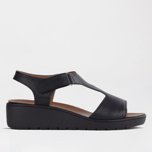 Froggie Shoes Shoes 4 / Black / 12666 T-Bar Wedge Sandal with Removable Footbed Black - 12666