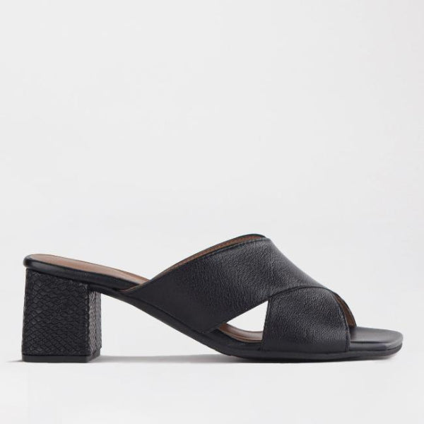 Froggie Shoes Shoes 4 / Black / 12738 Crisscross Block Heel Mule Sandal in Black - 12738