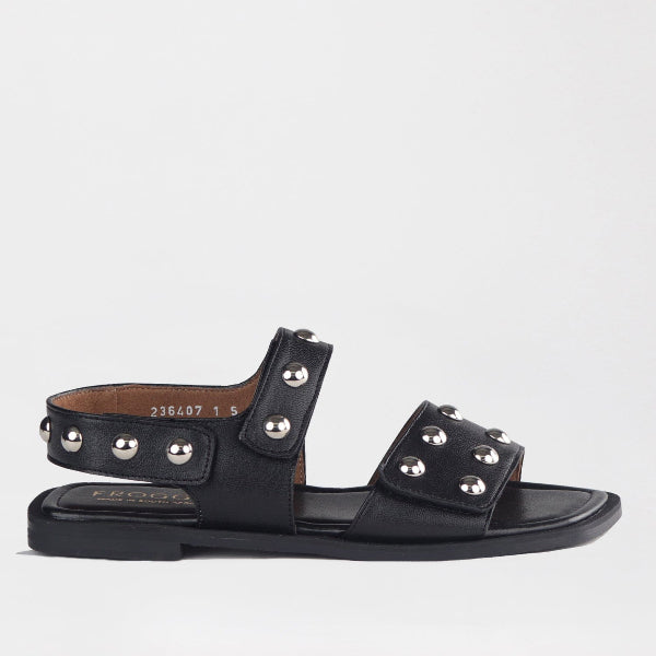 Froggie Shoes Shoes 4 / Black / 13005 Studded slingback flat sandal in Black - 13005