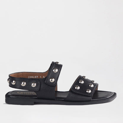 Froggie Shoes Shoes 4 / Black / 13005 Studded slingback flat sandal in Black - 13005