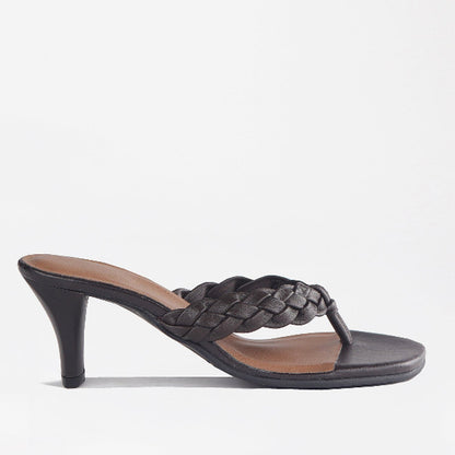 Froggie Shoes Shoes 4 / Brown / 12969 Braided Mule Heeled Sandals in Brown -12969