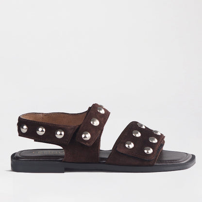 Froggie Shoes Shoes 4 / Brown / 13005 Studded slingback flat sandal in Brown - 13005