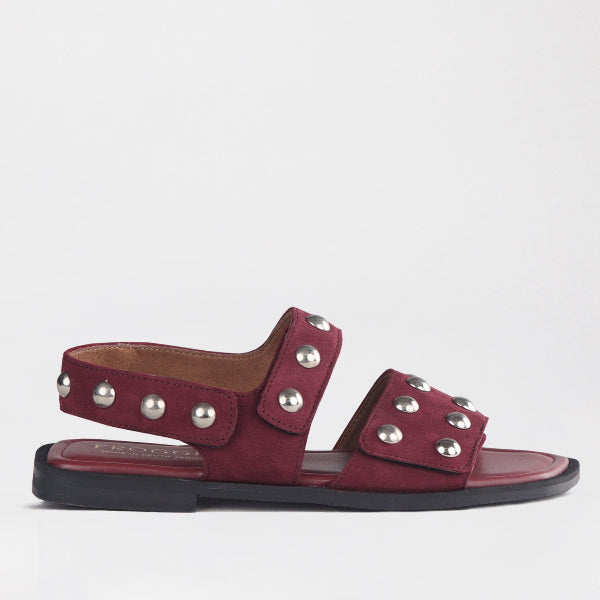 Froggie Shoes Shoes 4 / Burgundy / 13005 Studded slingback flat sandal in Burgundy - 13005