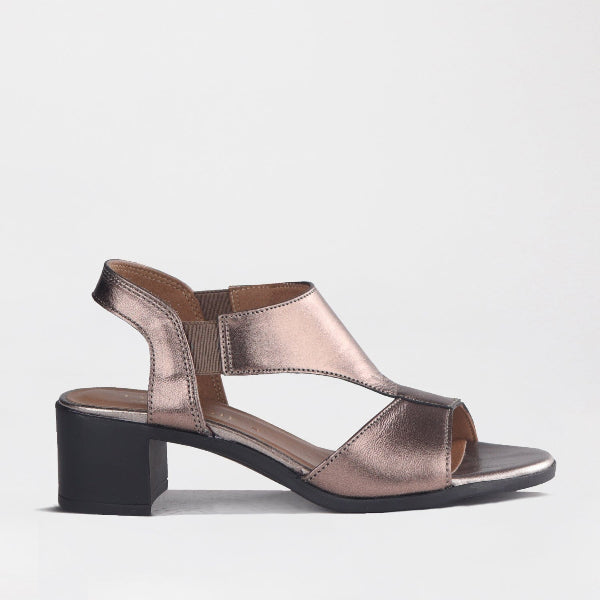 Factory Shop Shoes 4 / Lead Metallic / 12944 Block Heel T-bar Slingback Sandal in Lead Metallic - 12944
