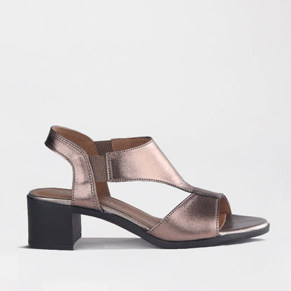 Factory Shop Shoes 4 / Lead Metallic / 12944 Block Heel T-bar Slingback Sandal in Lead Metallic - 12944