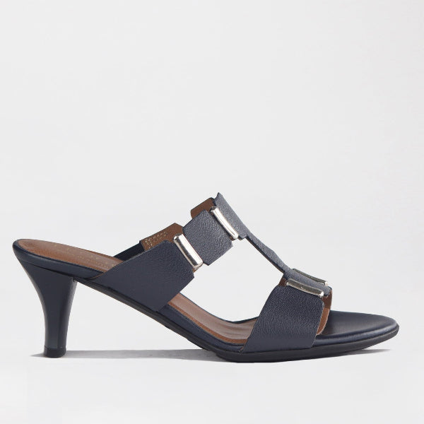 Froggie Shoes Shoes 4 / Navy / 12923 Mid-Heel H-bar Sandal in Navy - 12923
