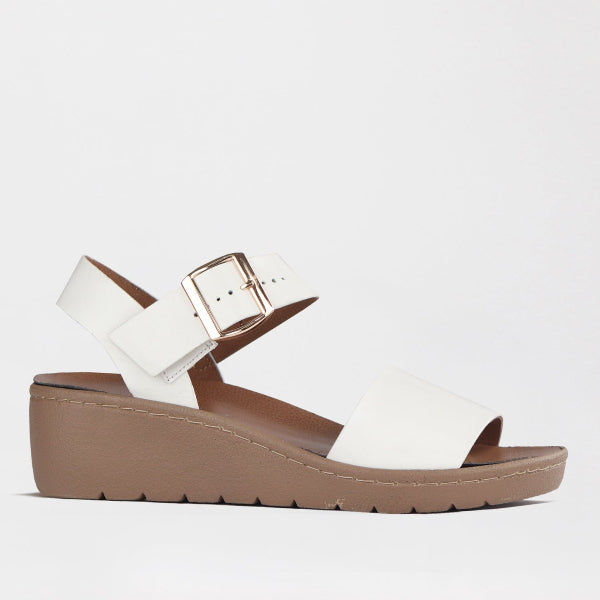 Froggie Shoes Shoes 4 / White / 12877 Double Band Wedge Slingback Sandal with Removable Footbed White - 12877