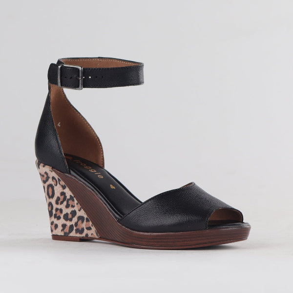 Froggie Shoes Shoes Ankle Strap Wedge Sandal in Black Multi - 12422